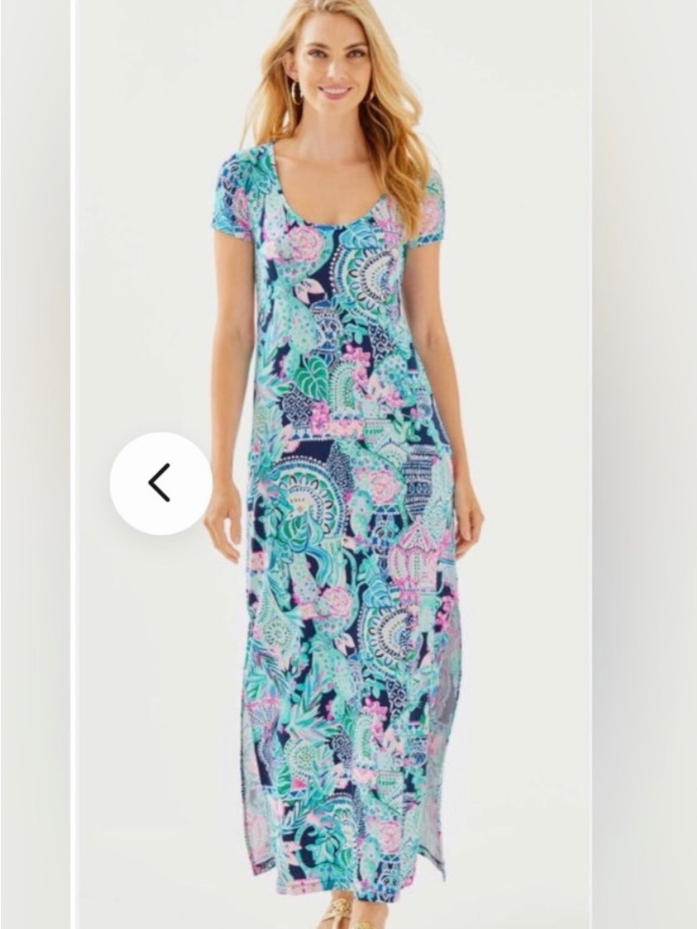 Lilly Pulitzer Aqua, Navy & Pink Printed Maxi Dress Lookin’ Sharp print